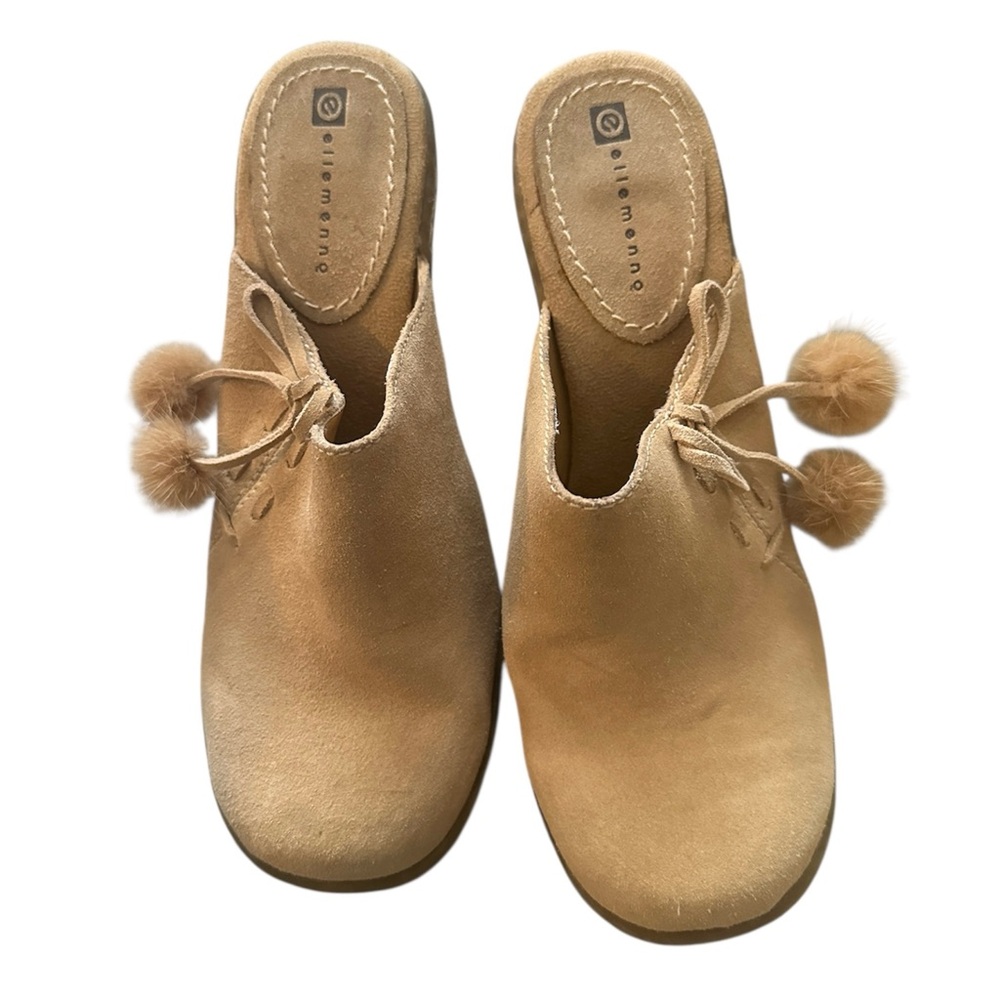 Vintage Y2K Ellemenno “Puffy” suede and rabbit fur platform mules